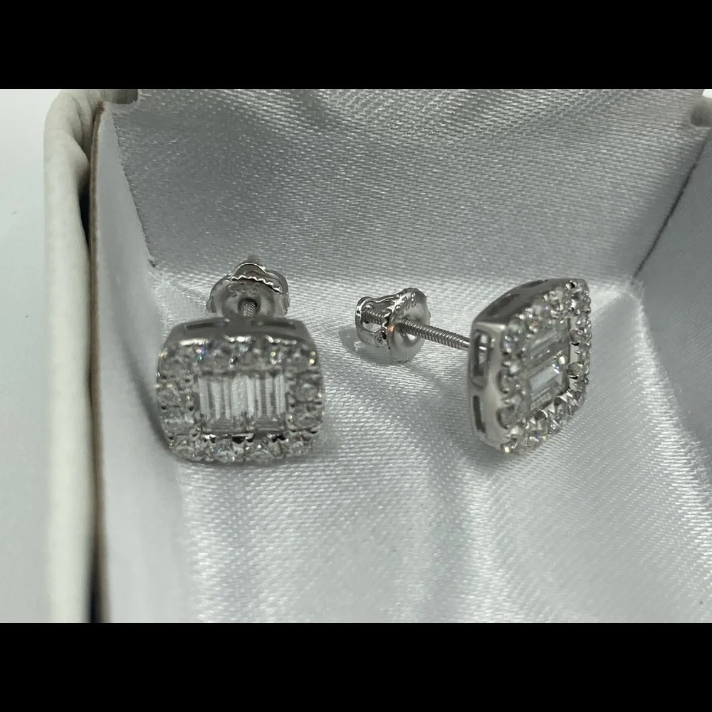 Silver Moissanite Earrings Micro Pave Emerald Cut 9.7 mm 11 ct - Picture 6 of 7